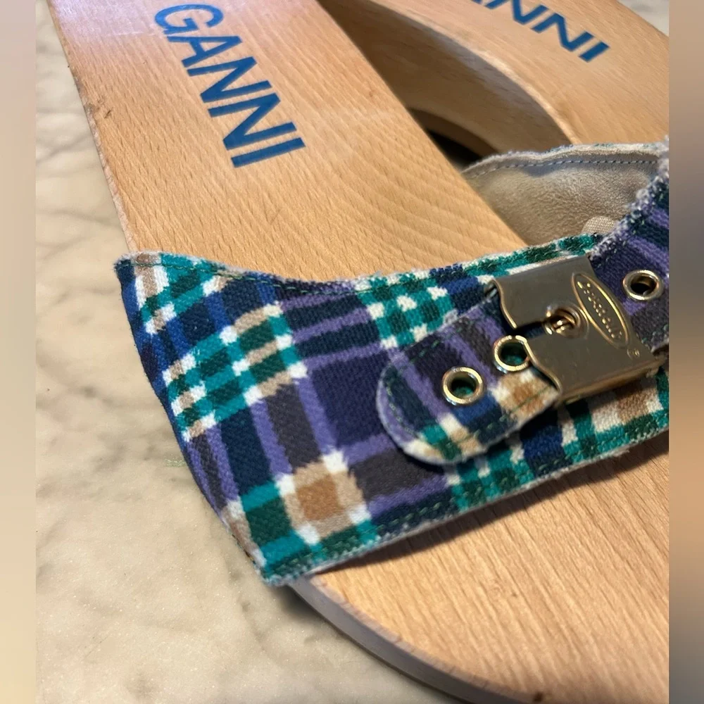 GANNI x Dr. Scholl's Plaid Sandals with Wooden Sole NWOB - Picture 5 of 9